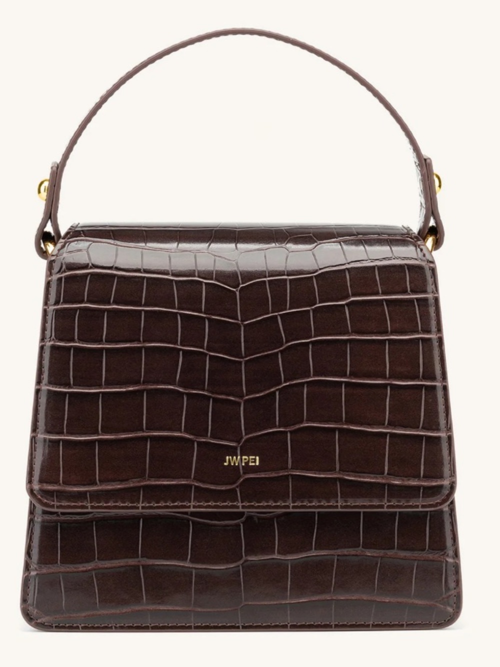 JW PEI Croc-Embossed Mini Top Handle Bag in Dark Brown